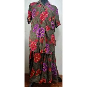 Sweetbriar Floral Print‎ Top & Skirt Set Brown Red Purple 8 Hawaiian Y2K 90's